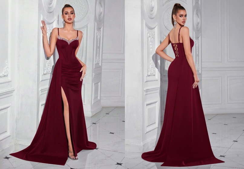 Comercio exterior Amazon vestido de estilo de mujer de alta gama estilo estilo caliente industria pesada con cuentas y diamantes elegante vestido de noche de nicho image 12