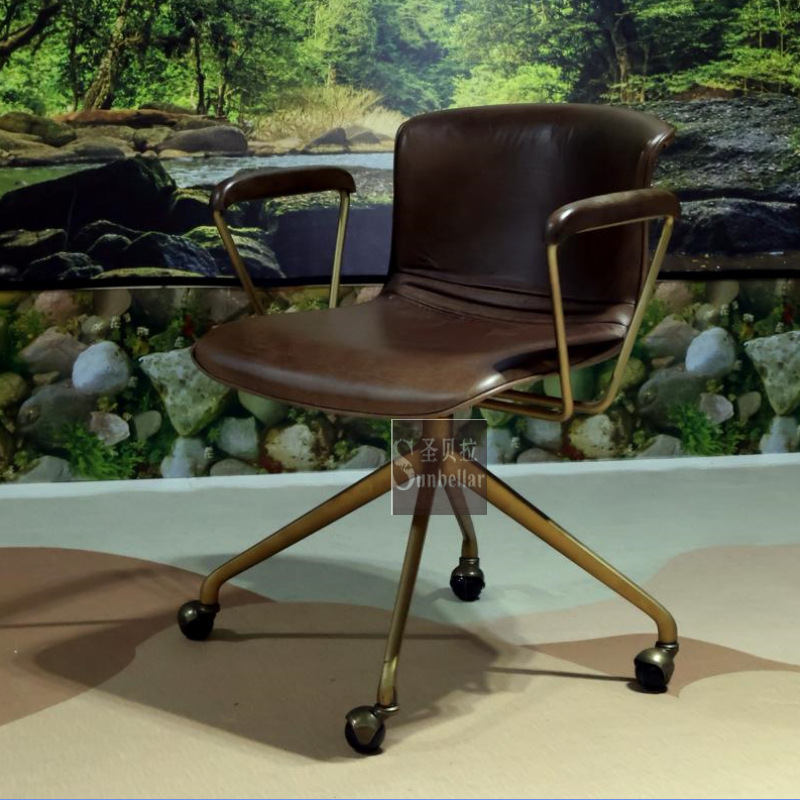 Export first layer cowhide swivel chair living room dining room chair swivel study chair with pulley advanced comfortable study chair