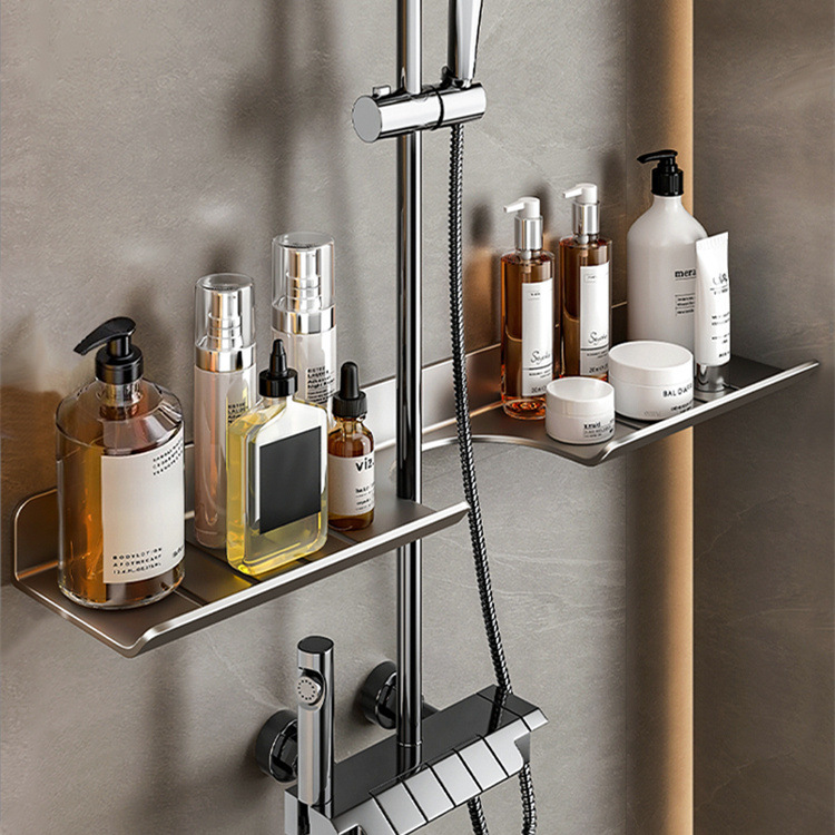 Shower Room Shower Holder Storage Rack Punch-free Space Aluminum Toilet Cosmetic Shampoo Body Soap Storage