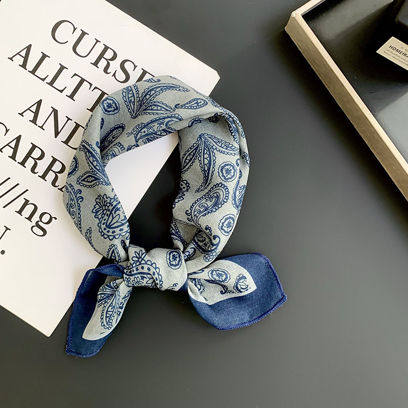 Pañuelo de seda de alta calidad, cuello de flor de anacardo negro, bufanda cuadrada pequeña, protección para el cuello, bufanda pequeña, correa para el cabello, cinta para el cabello, toalla de cintura decorativa