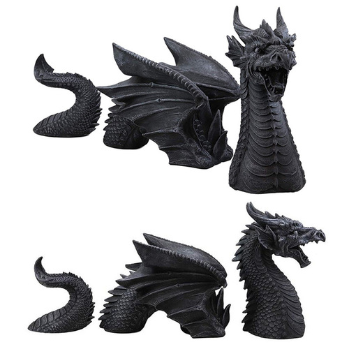 Cross-border hot-selling new product outdoor courtyard black and silver three-section dragon resin crafts micro landscape statue art ornaments