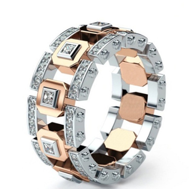 Wecheng wish fashion modern 925 silver rose gold color separation ring European and American creative full diamond engagement ring