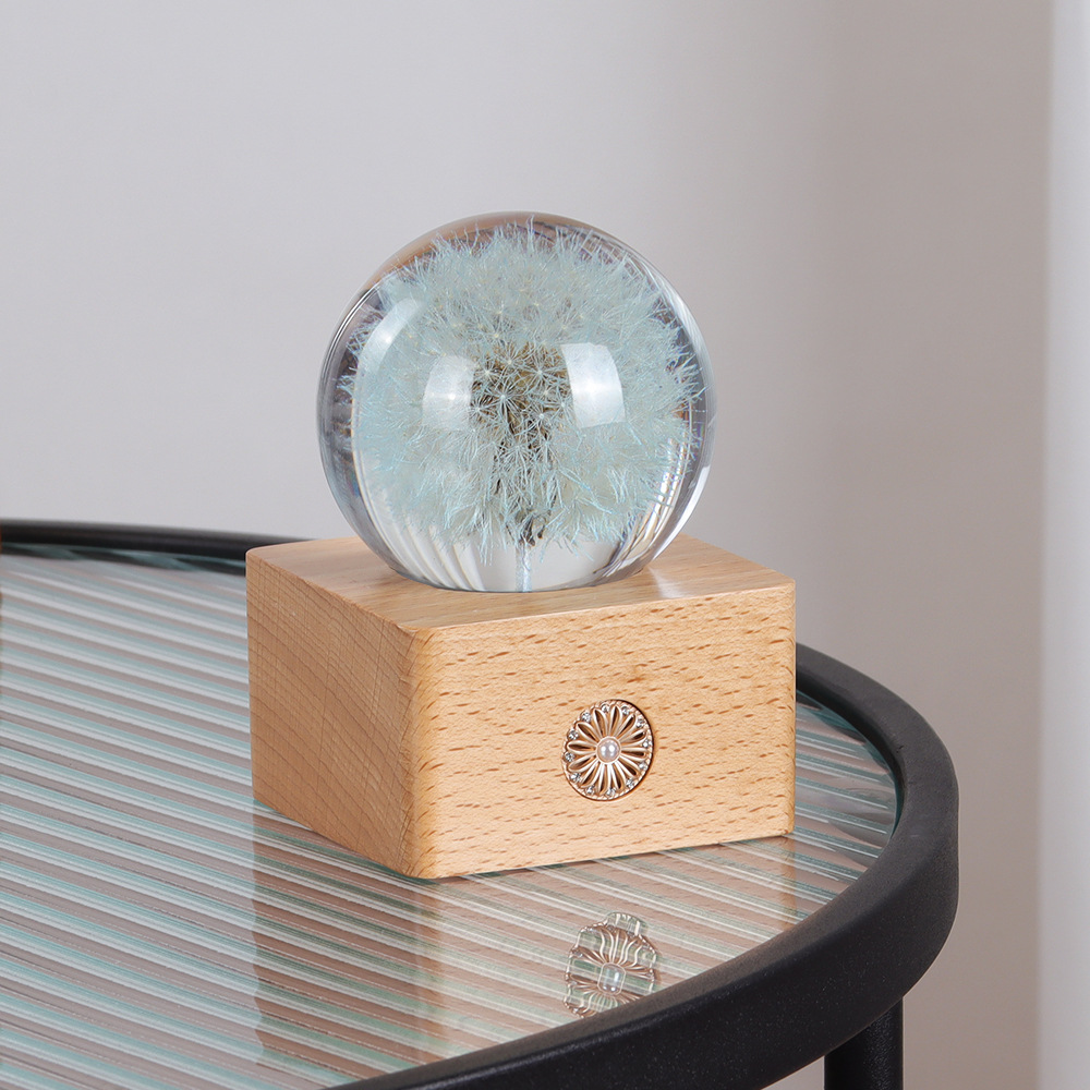 Dandelion Dried Flower Crystal Ball Transparent Resin Crafts Souvenir Practical Gift Night Light Home Decoration