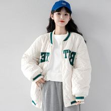 寬松學生金絲絨輕薄棉衣冬季新款韓版字母菱格棒球服短外套女