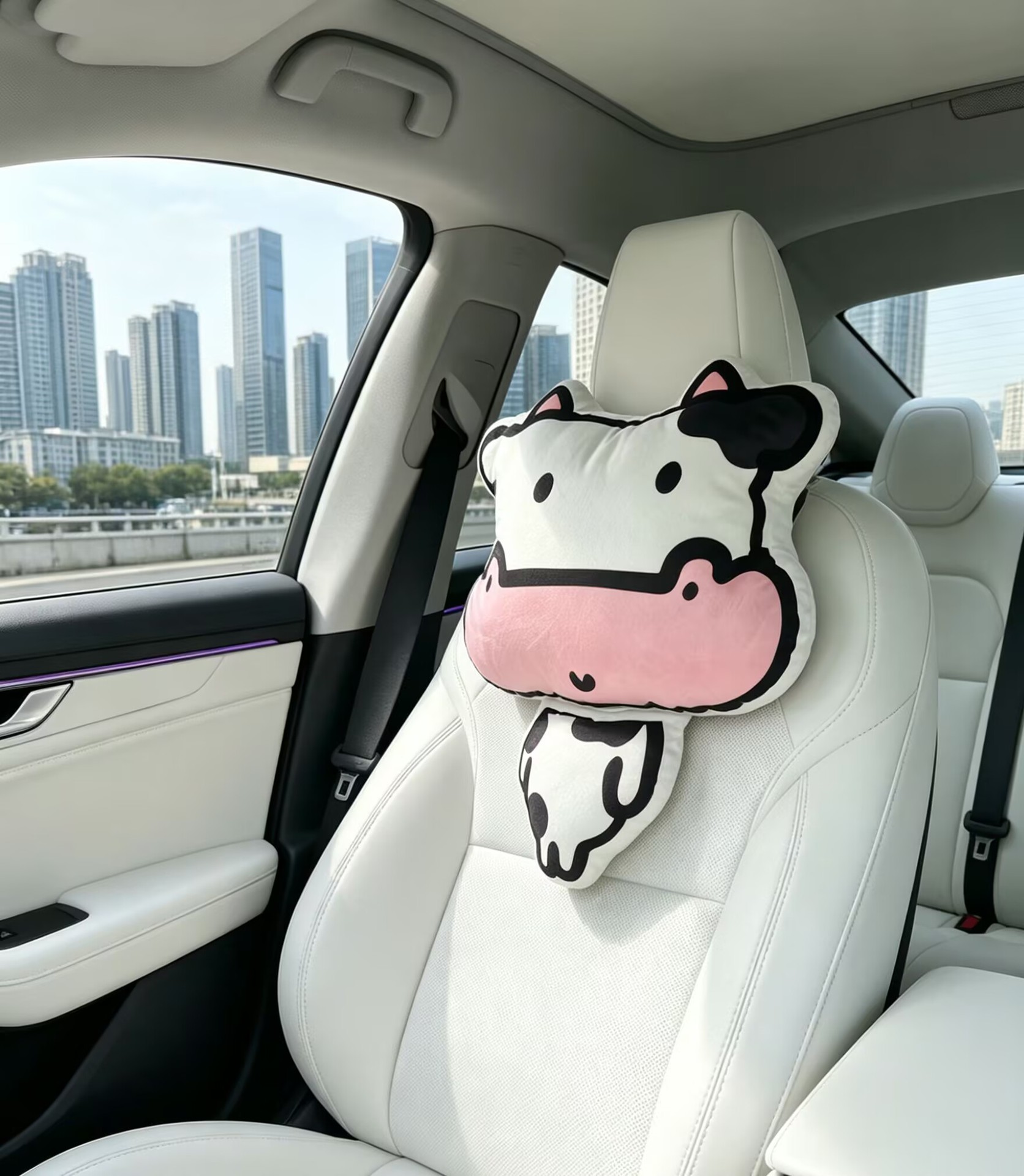 Cow and Horse Headrests, Car Headrests, Quirky and Personalized Headrests, Happy Little Cow and Horse Cartoon Headrests, Neck Pillows for Office Workers
