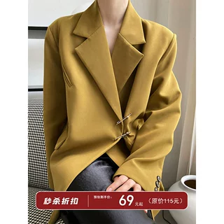 鹿西 2025秋季新款ins气质高级感廓形别针西装外套西服上衣女8039