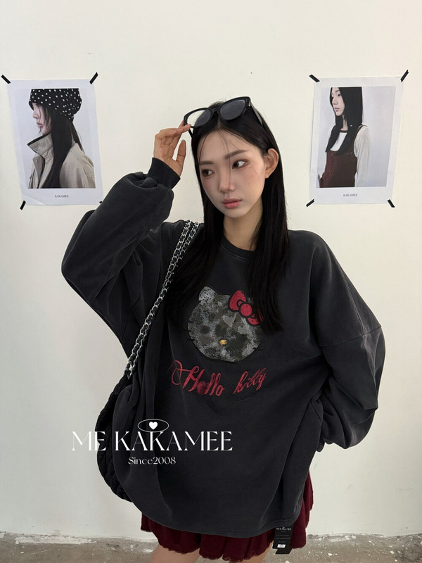 ME KAKAMEE十三行秋新品美式喷画卡通KT水洗宽松百搭卫衣女 8935|undefined