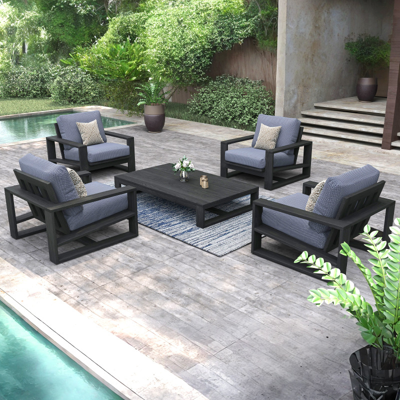 Sofá de exterior, madera maciza, patio, jardín, hotel, villa, ocio al aire libre, teca anticorrosión, muebles impermeables y resistentes al sol para exteriores. image 2