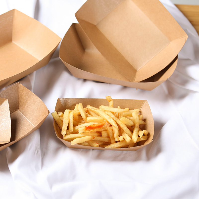 Tazón de barco de papel desechable Papel kraft Paquete en forma de barco Fiambrera Pulpo Bolas Plato de embalaje Barbacoa Caja de pollo frito al por mayor