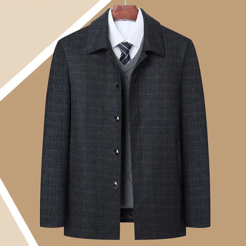 Autumn and Winter High-End Men's Woolen Coat for Middle-Aged and Elderly, Thickened Loose-Fitting Large-Size Jacket, Business Casual Dad Jacket