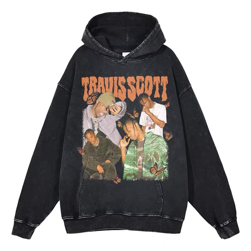 Eminem Travis Scott Tupac XXX American Hip Hop Rap Vintage Imprint Water Washed Hooded Sweater