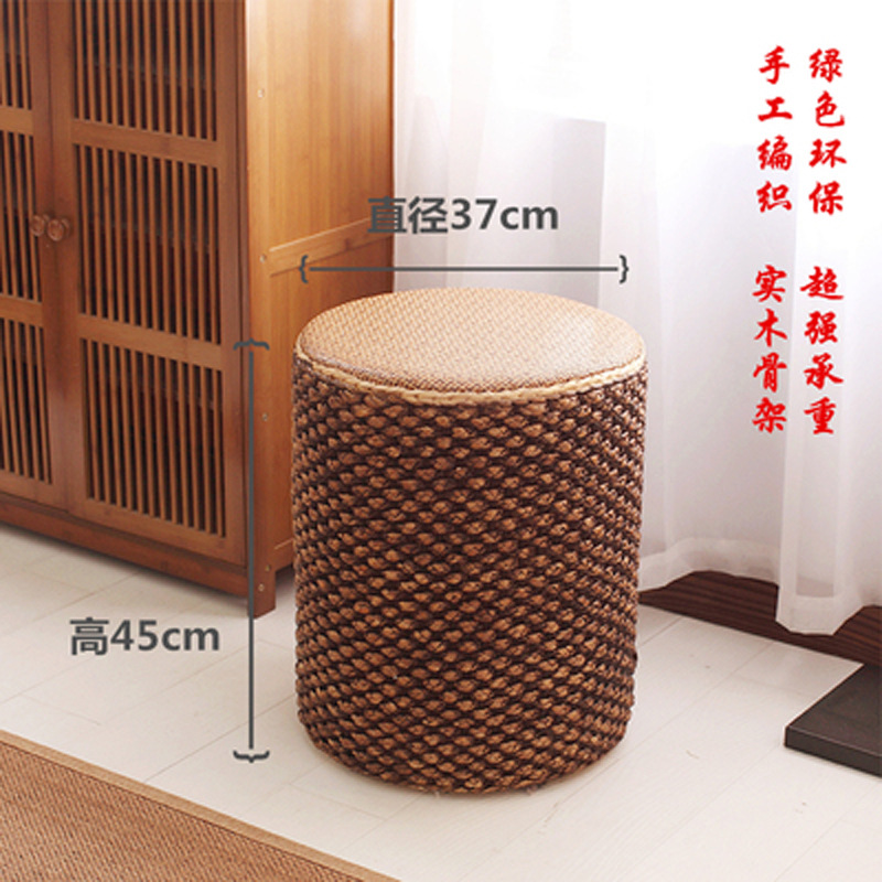 Taburete bajo de ratán taburete redondo taburete de paja sofá mesa de café taburete hogar sala de estar de madera maciza banco pequeño zapato cambio taburete muelle
