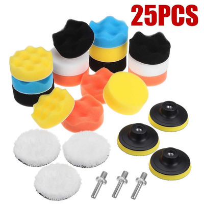 跨境供應汽車抛光打蠟海綿套裝 3英寸25件抛光輪海綿球自粘抛光盤