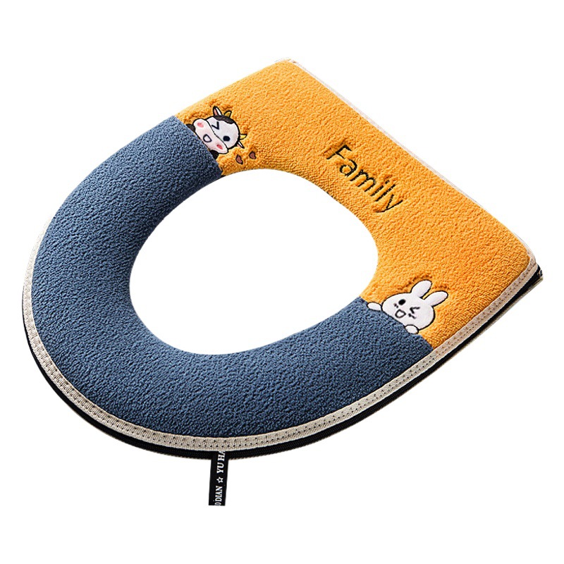 Suministro con mango de asiento de inodoro cojín pegajoso botón cremallera cojín de invierno cubierta de inodoro patrón bordado cubierta de inodoro