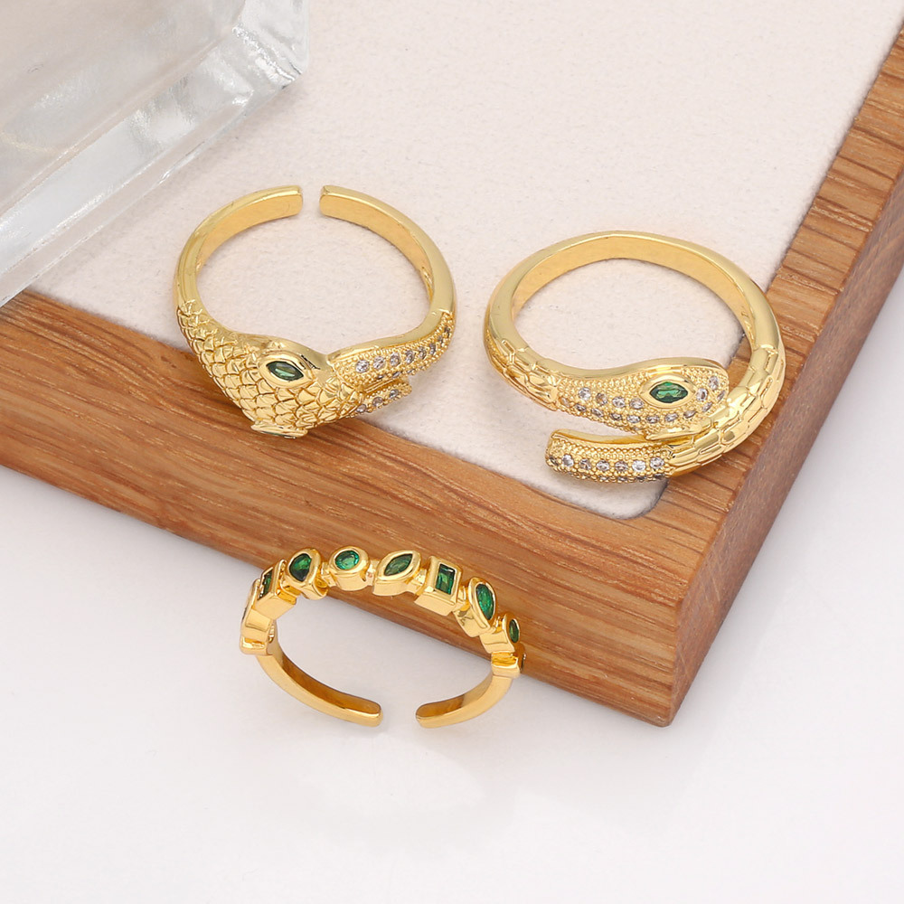 Fashion Micro-Inlaid Zircon Geometric Snake-Shaped Open Adjustable Ring
