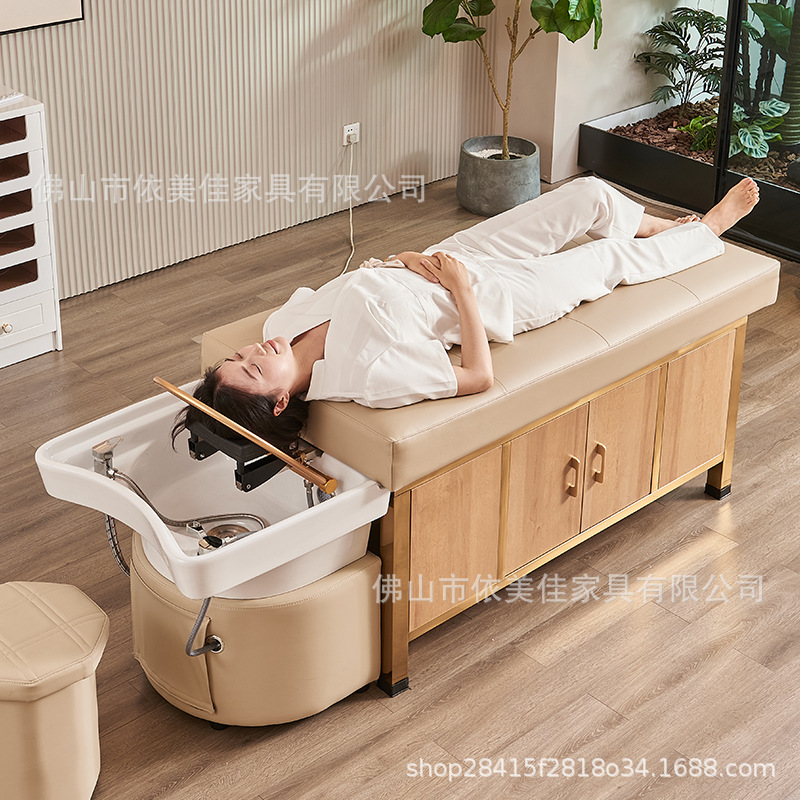 cama de lavado de cabeza cerámica gruesa con espacio de almacenamiento calentador de agua cama de descarga de agua barbería de decocción de medicina de circulación de agua cama de tratamiento de cabeza