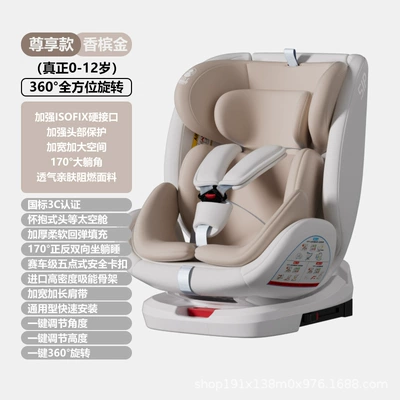 Child Car Seat for Infants and Babies, 360-Degree Rotating Portable Seat, Suitable for Ages 0-12, Can Sit and Recline (Car child safety seat) - premium-champagne-gold-finish-isofix-hard-mounting-points-360-rotation