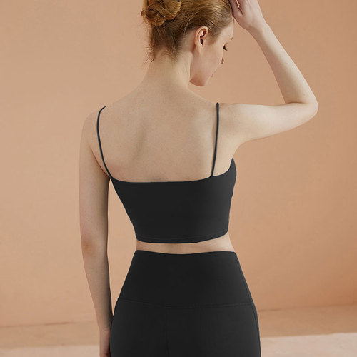 Lycra thin shoulder strap yoga bra for women European and American outer wear suspenders simple and beautiful vest with chest pad fitness sports bra