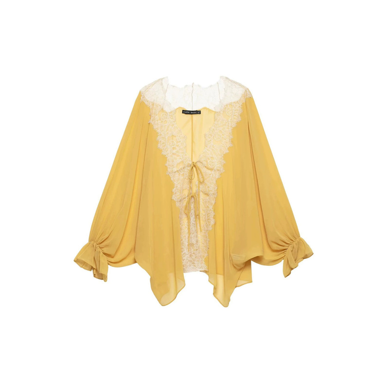 Pb&Za European and American Style 2026 Summer New Women's Casual Simple Long-Sleeved Asymmetrical Transparent Lace Shirt Pb&Za European and American Style 2026 Summer New Women's Casual Simple Long-Sleeved Asymmetrical Transparent Lace Shirt