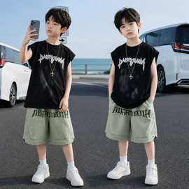 男童夏装无袖套装2026新款中大童夏季薄款背心男孩夏款凉感运动服
