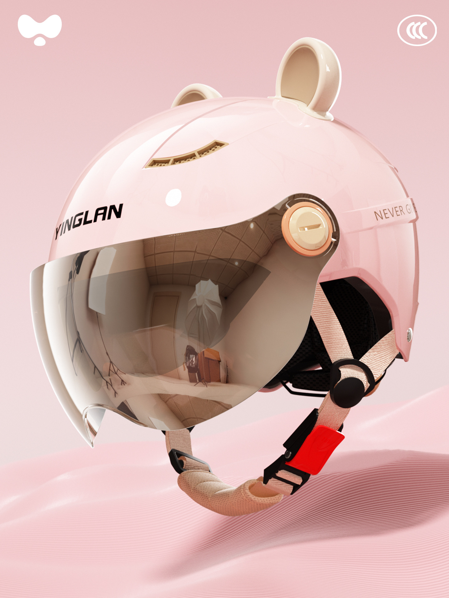 Motosiklet kaskı (dəbilqə) | Universal for Women - 3c-first-love-pink-electroplated-inner-and-outer-double-visor-a-class-new-national-standard