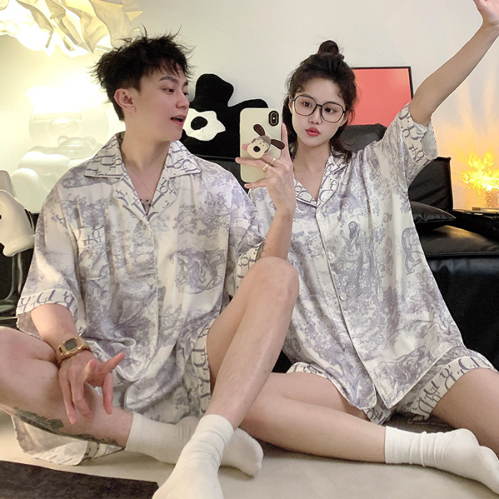 Mickey pareja pijama de mujer verano de manga corta seda hielo japonesa inns lindos gran seda ropa de hombre para el hogar