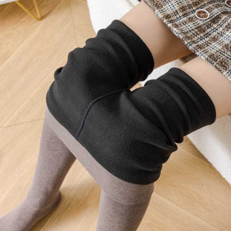 Miu Series Threaded Leggings Autumn and Winter Combed Cotton Vertical Stripes Slimming Look Pants Fleece-Lined Thickeneded Warm Women's All-In-One Pants