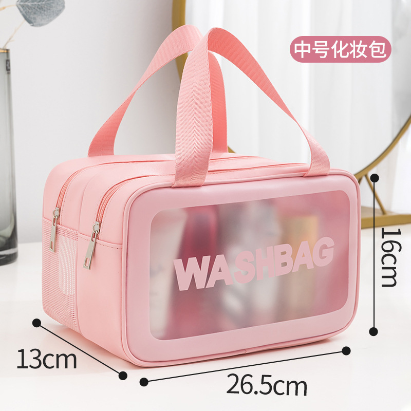 Bolsa de lavado de maquillaje transparente de tres piezas de PVC bolsa de baño de gran capacidad bolsa de almacenamiento portátil mate translúcida