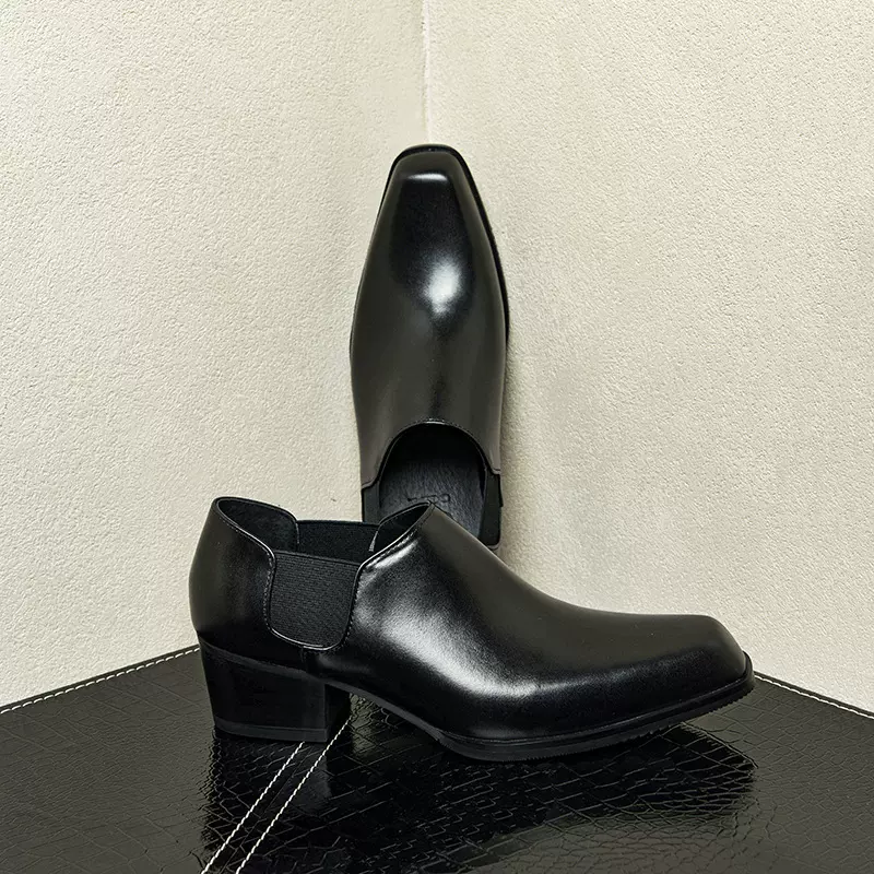 一件代发原创小众高跟皮鞋男士真皮高级感正装方头德比鞋时尚增高