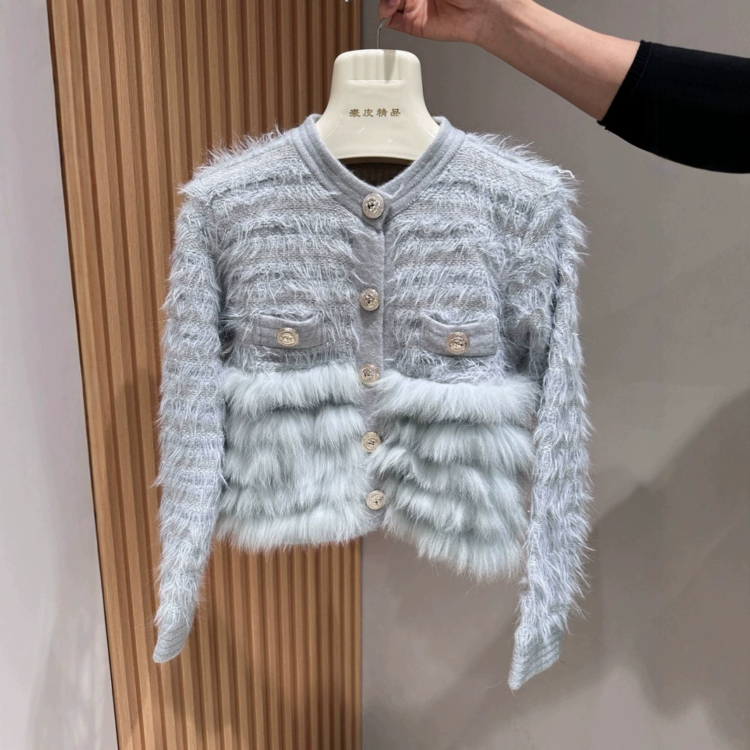 Cardigan with a round collar, short sweater, jacket