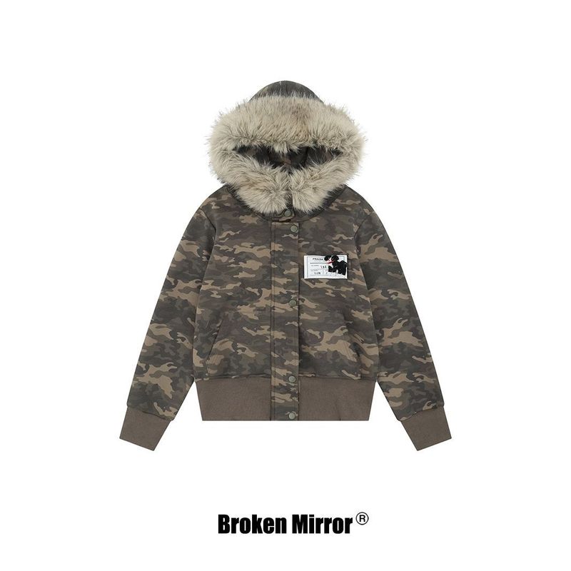 Broken Mirror 25秋季New美式复古个性设计迷彩宽松连帽夹克外套|undefined