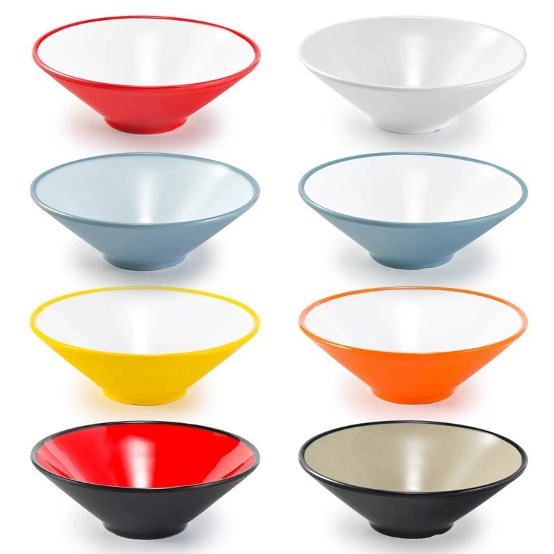 Двухцветная коническая миска из меламина, имитация фарфора, магазин лапши, специальная миска, острая кастрюля, большая миска, коммерческая суповая лапша, смешанная рисовая лапша, улиточная лапша, большая миска