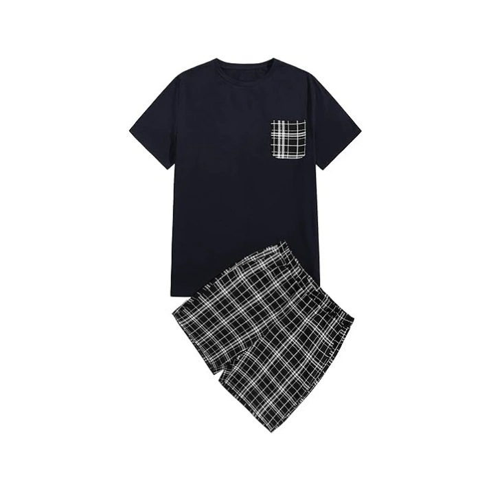 Европейский и американский мужской костюм с короткими рукавами в клетку, повседневная пижама большого размера, спортивная верхняя одежда, костюм домашней одежды