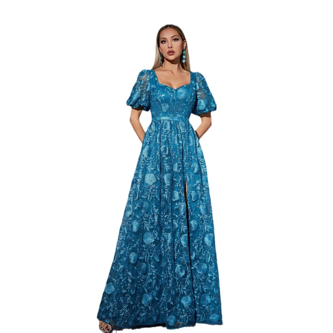 Amazon comercio exterior azul burbuja manga dulce vestido de fiesta de cumpleaños foto vestido de diseño bifurcado image 5