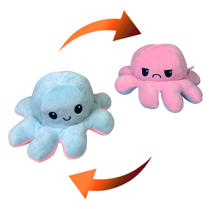 Pulpo reversible Flip pulpo juguete de peluche muñeca de expresión de doble cara muñeca de Ragdoll que cambia la cara en stock al por mayor