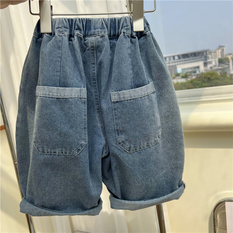 2024 Summer Korean Children's Thin Patch Capris Boys' Loose Wide Edition Denim Radish Pants Trend_voghion.com