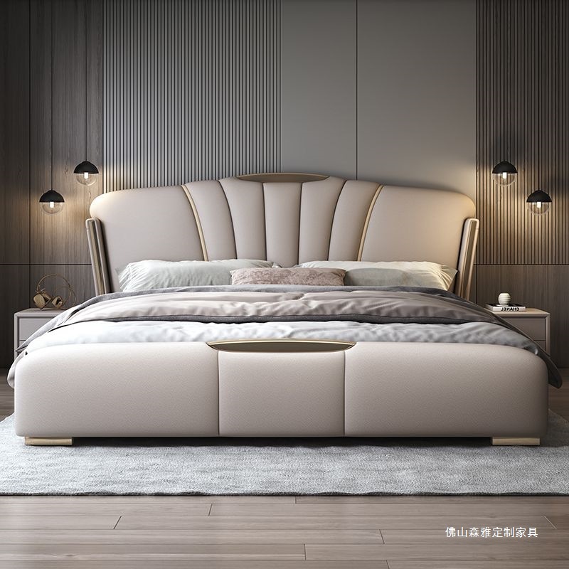 Italian Light Luxury Master Bedroom Double Bed 1.82 m Ultra-thin Bedside Bed Master Bedroom 1.5 m Home Wedding Bed