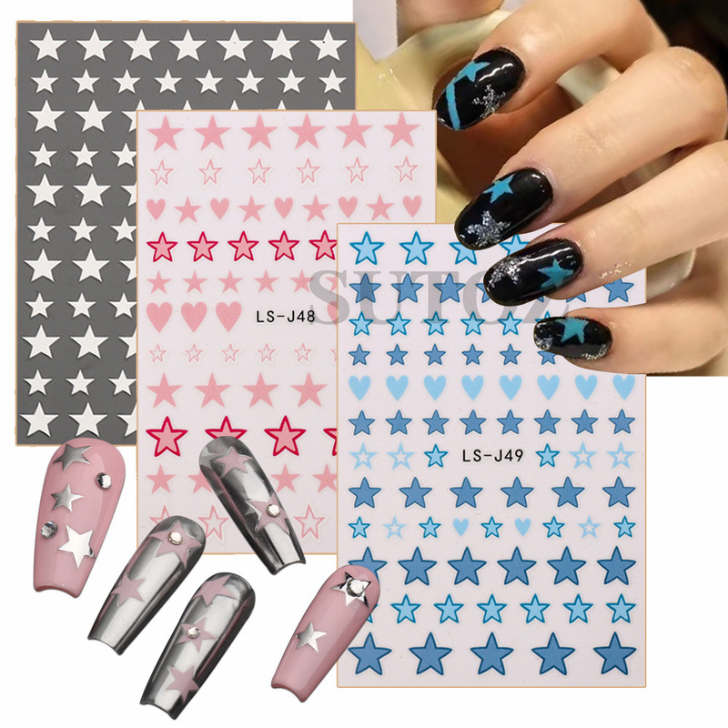 2022 Cross-border Supply New Nail Art Stickers Instagram Simple Internet Popular Five-pointed Star 3D Adhesive Nail Stickers