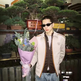 正确版本现货MU家2024新款帆布拼皮双拉链夹克宽松版型男女同款