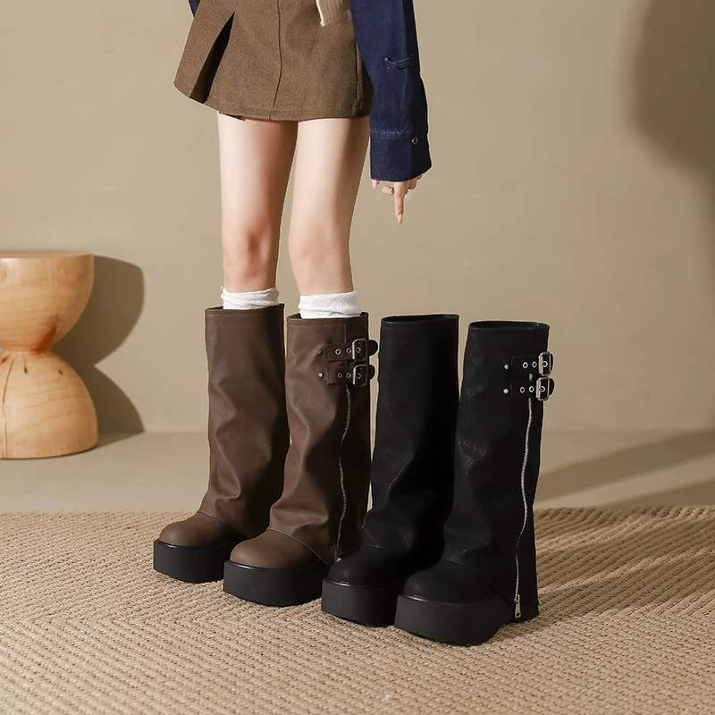 Толстые сапоги Mayard 2024 осень-зима новые женские маленькие брюки сапоги толстые MM расширенные сапоги