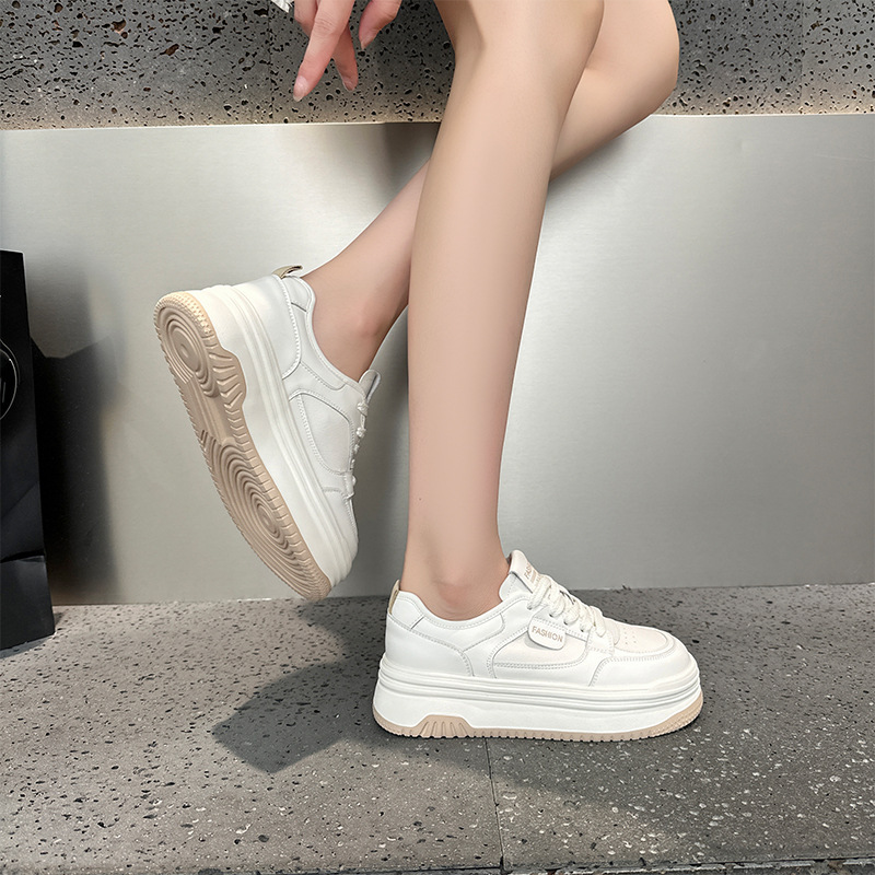 真皮小白鞋女2025秋季新款学生板鞋女韩版厚底系带休闲鞋女德训鞋|undefined