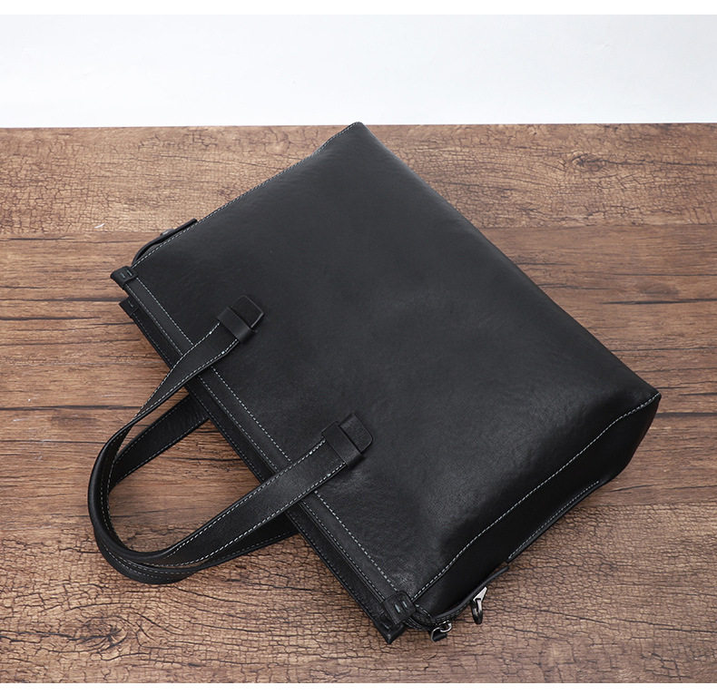 Túi xách tay nam da bò thật công sở đựng tài liệu laptop dung tích lớn 38×11×26 cm — Màu đen da thực vật chi tiết 4