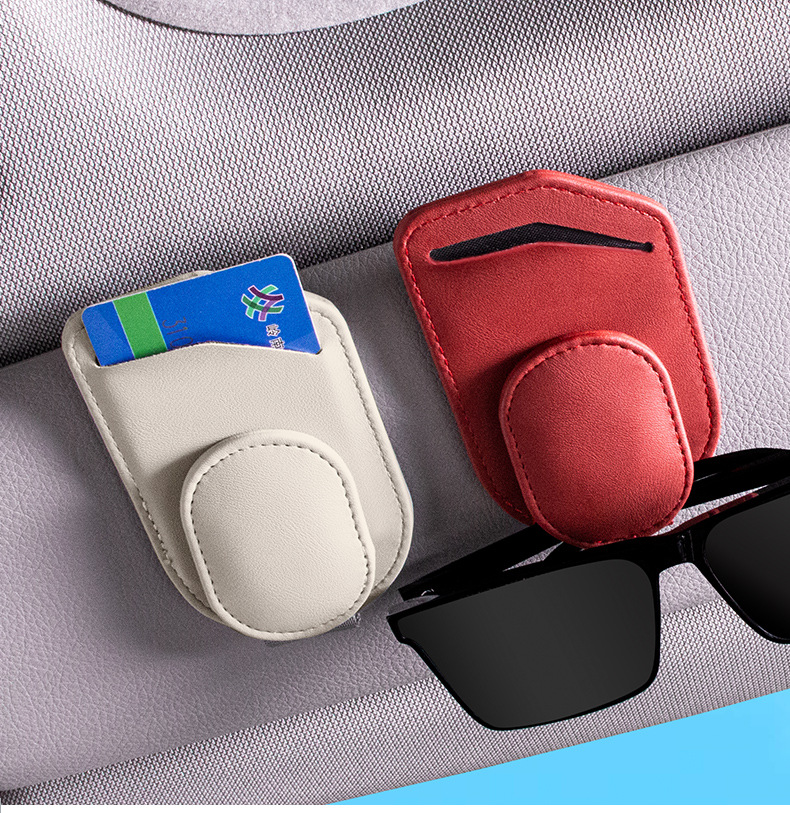 Multi-functional car glasses clip receipt storage driving leather car sun visor storage box car sunglasses clip clip