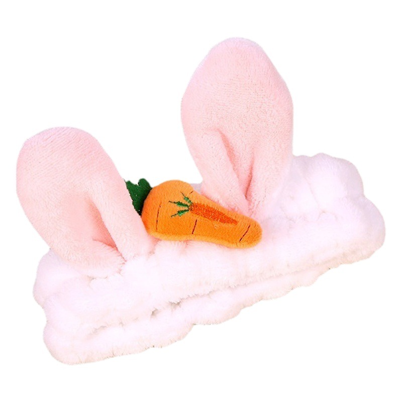 Estilo coreano lindo zanahoria orejas de conejo banda de pelo chicas en línea celebridad lavado de cara maquillaje banda de pelo diadema deportes diadema