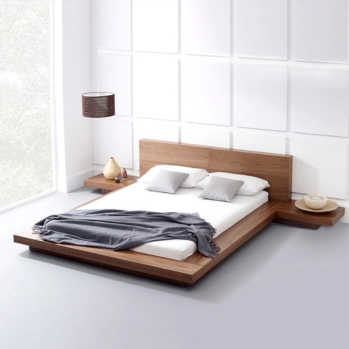 Nórdico de madera maciza de roble suave bolsa de dormitorio cama de boda de lujo negro nogal japonés tatami piso dormitorio principal cama corta