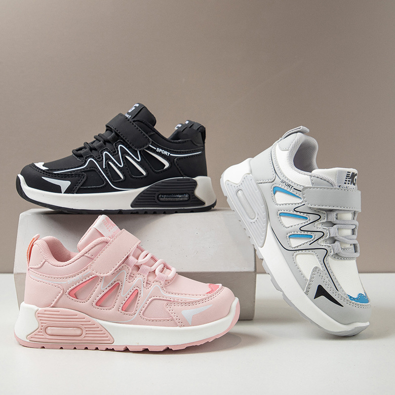 Size 26-37 Export Kidsren's Sports Shoes 2025 Autum New Double Mesh Breathable Flats Velcro Color Matching Shoes