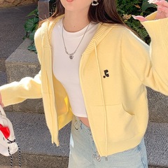 连帽卫衣开衫秋装女款2025年新款黄色毛衣针织小外套秋季穿搭上衣