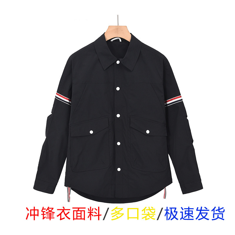 Tb Autumn and Winter New Style Shirt Collar Button Placket Windbreaker Unisex Round Hem Casual Jacket
