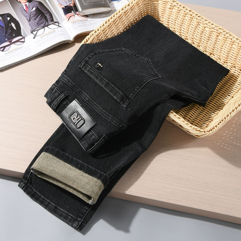 Мужские утепленные джинсы на осень-зиму 2025: повседневные прямые брюки для мужчин среднего и молодого возраста, стрейчевые брюки для пап