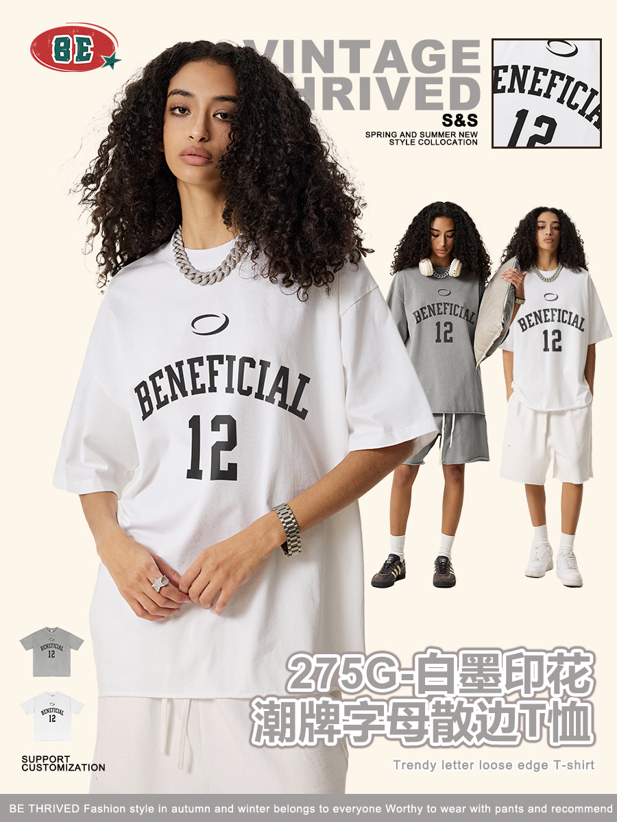 Be mujer ropa| 2025 verano cartas de marca de tendencia europeas de manga corta camiseta suelta de hombre de alta calidad image 1